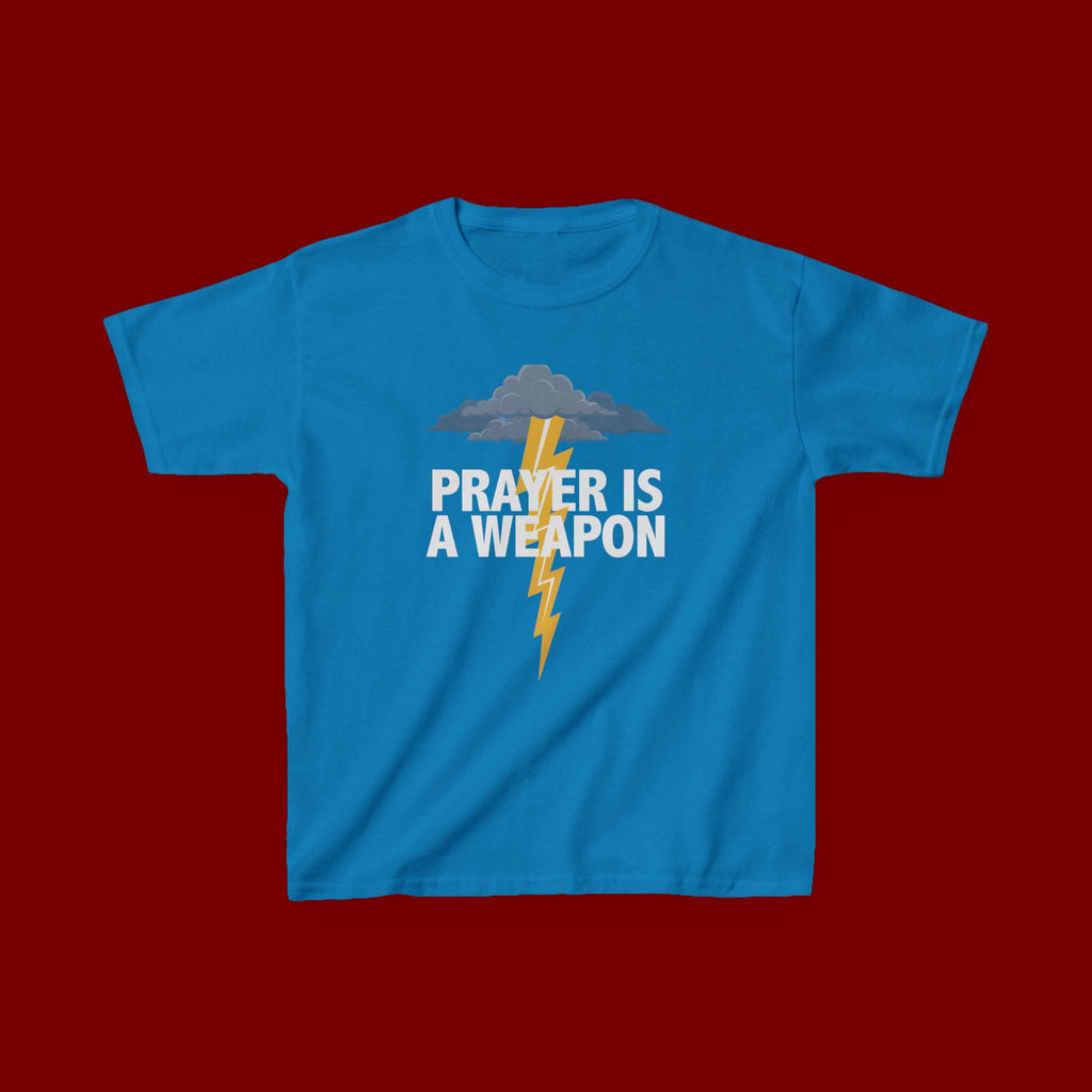 Kids Tee — "Prayer Is A Weapon" Lightning Graphic Christian Shirt