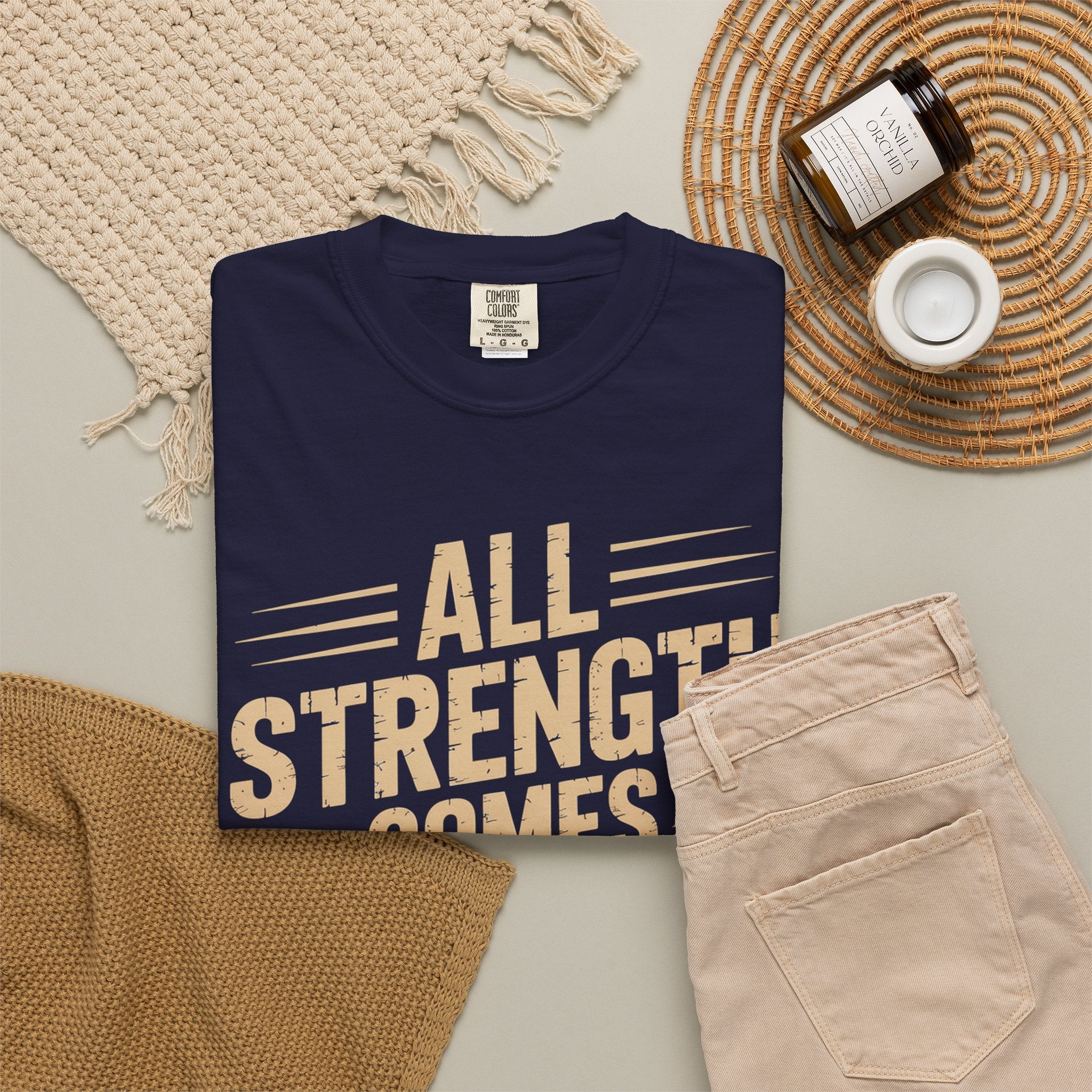 All Strength Comes From God T-Shirt — Christian Faith Graphic Tee