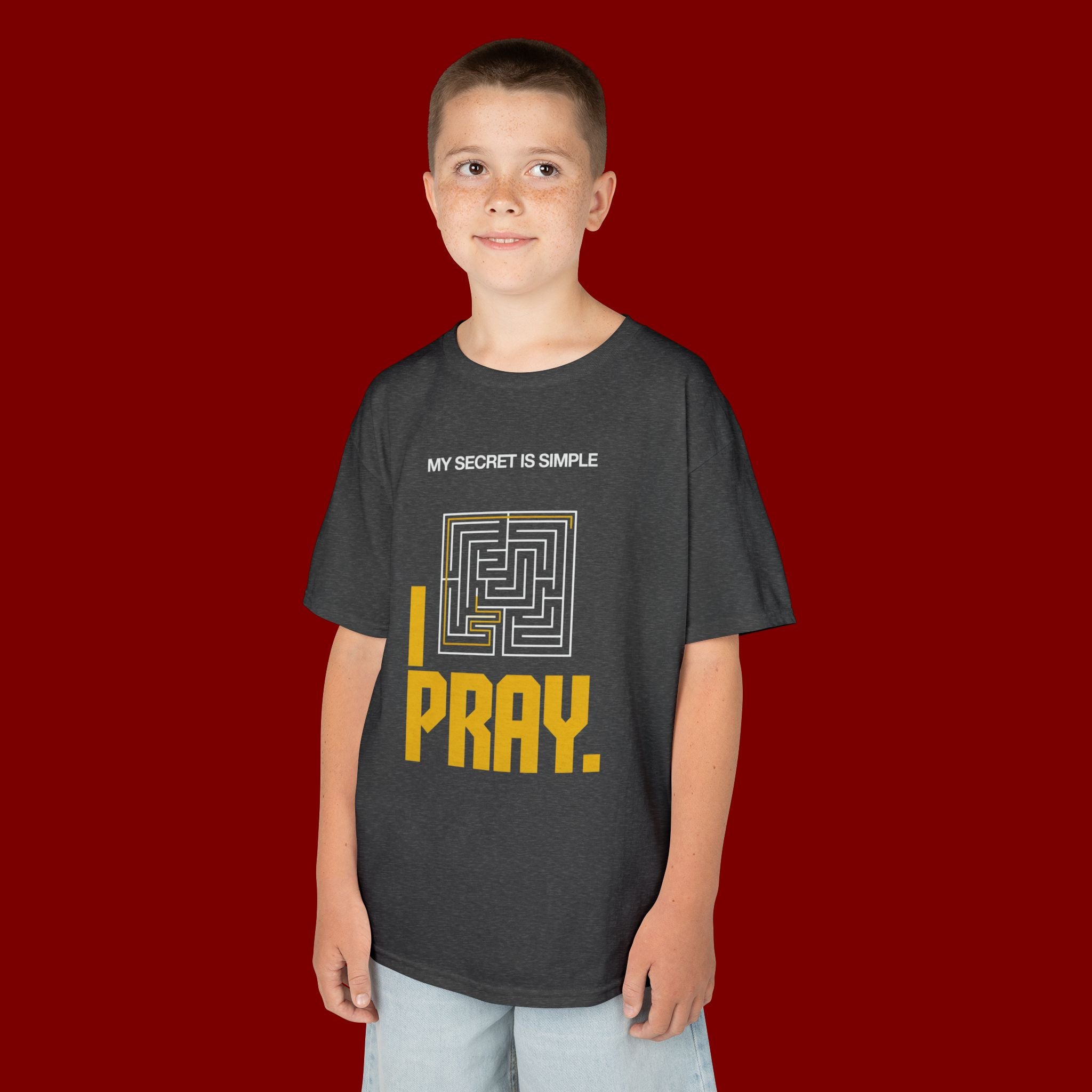 Kids Tee — "My Secret Is Simple: I Pray." Maze Faith T‑Shirt