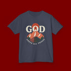 Kids Tee – 'GOD' Mountain Sunrise Faith Graphic