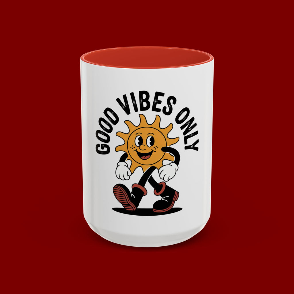 Good Vibes Only Coffee Mug - Retro Sun Cartoon Accent Mug (11/15oz)