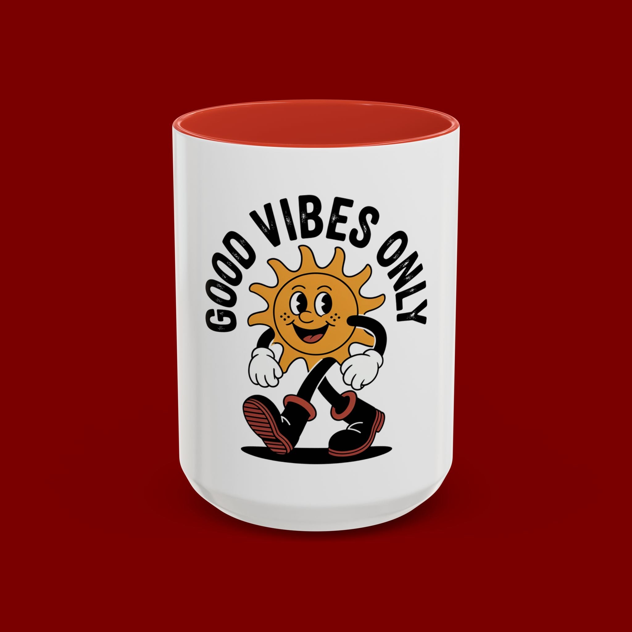 Good Vibes Only Coffee Mug - Retro Sun Cartoon Accent Mug (11/15oz)