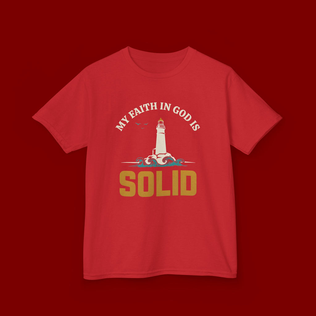 Kids T-Shirt — “My Faith in God is Solid” Lighthouse Christian Tee