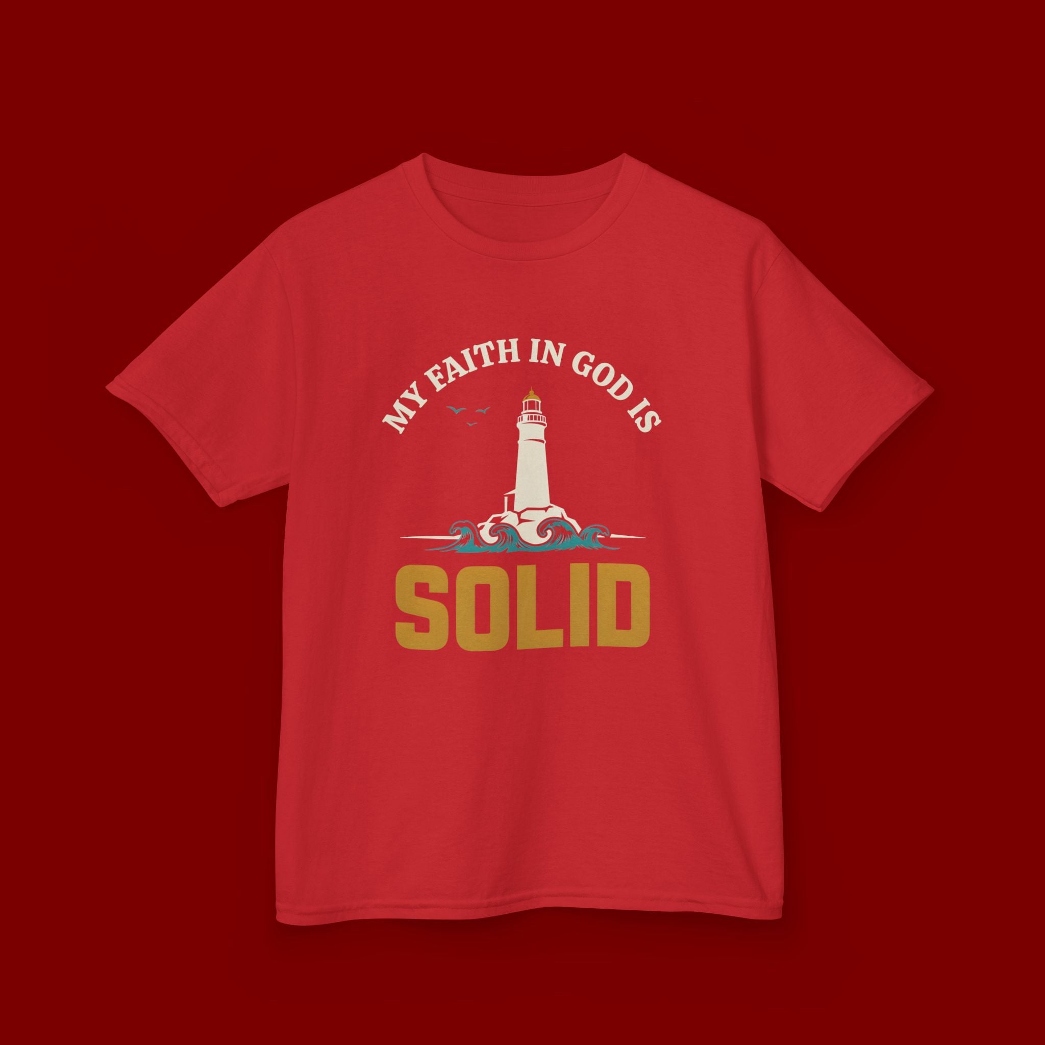 Kids T-Shirt — “My Faith in God is Solid” Lighthouse Christian Tee