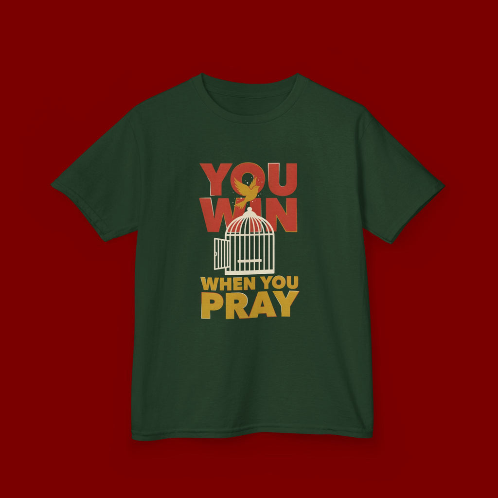 Kids Tee — "You Win When You Pray" Inspirational Christian Shirt