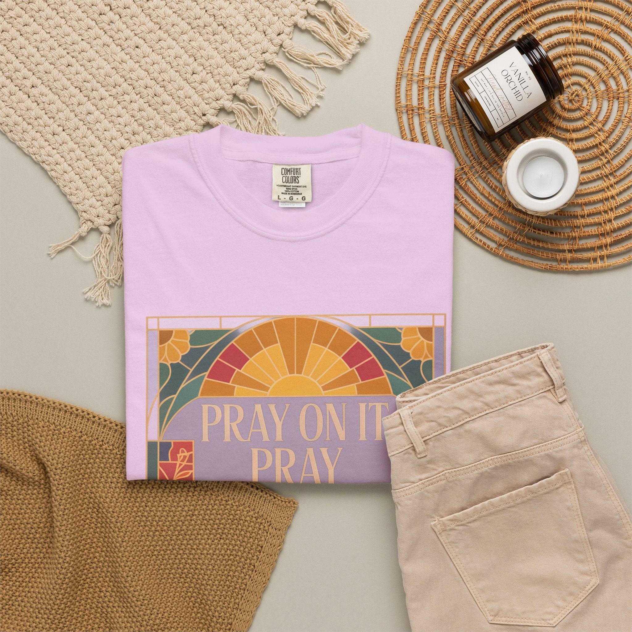 T-Shirt — Retro Sunset Floral Graphic “Play On It, Pray Over It, Pray Through It”