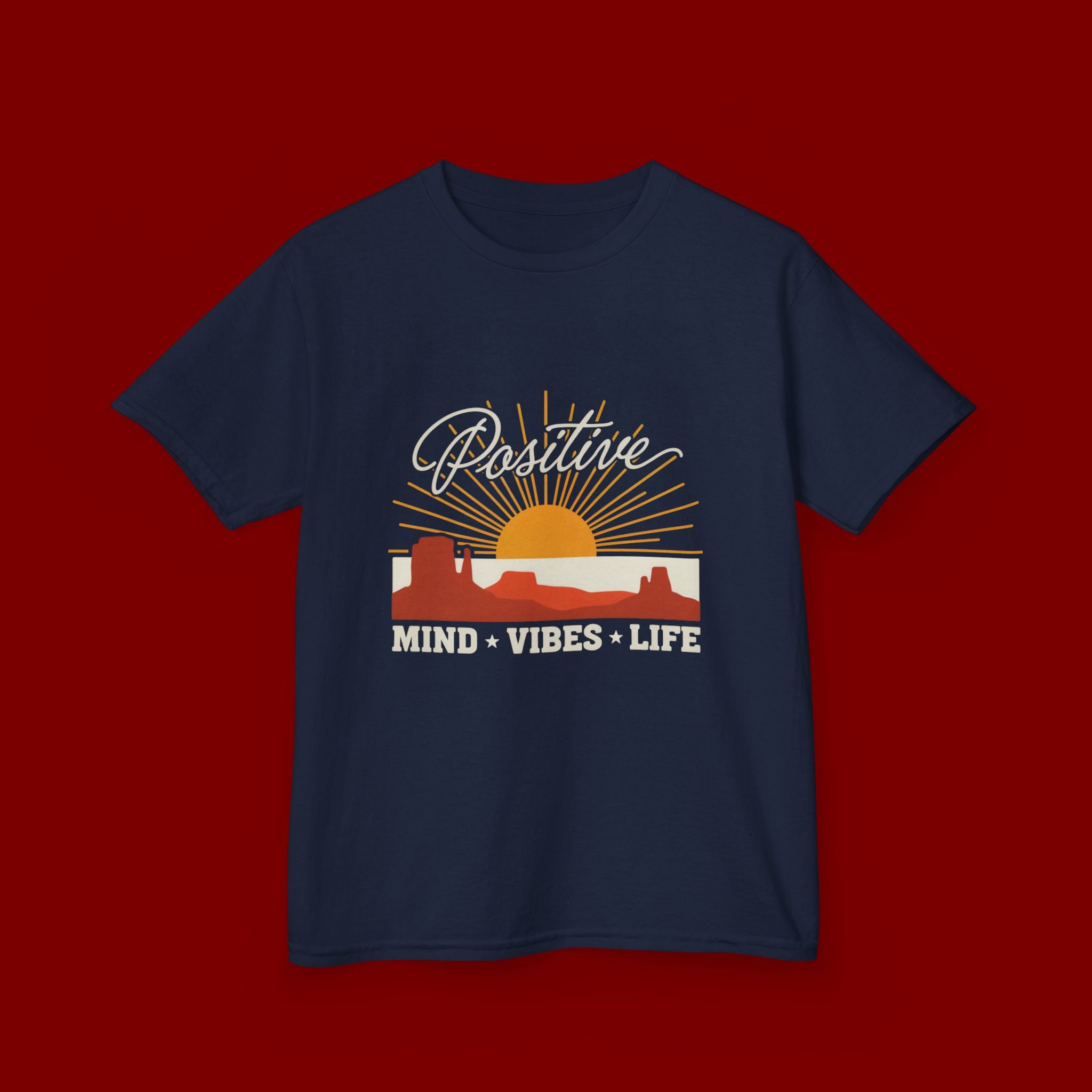 Kids T-Shirt - "Positive" Retro Sunrise Tee (Mind • Vibes • Life)