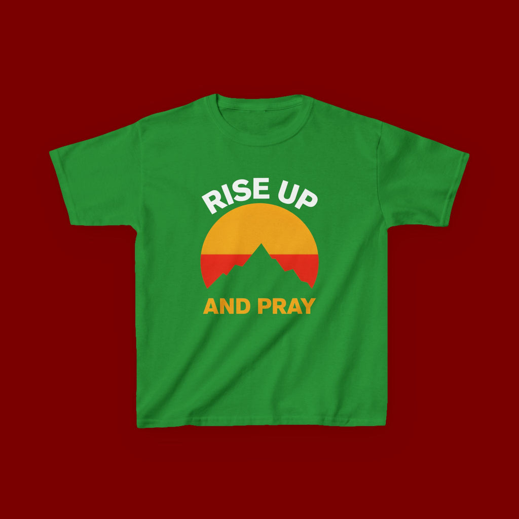 Kids Tee — "Rise Up and Pray" Mountain Sunrise Faith T‑Shirt