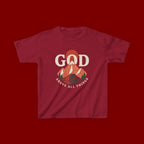 Kids Tee – 'GOD' Mountain Sunrise Faith Graphic