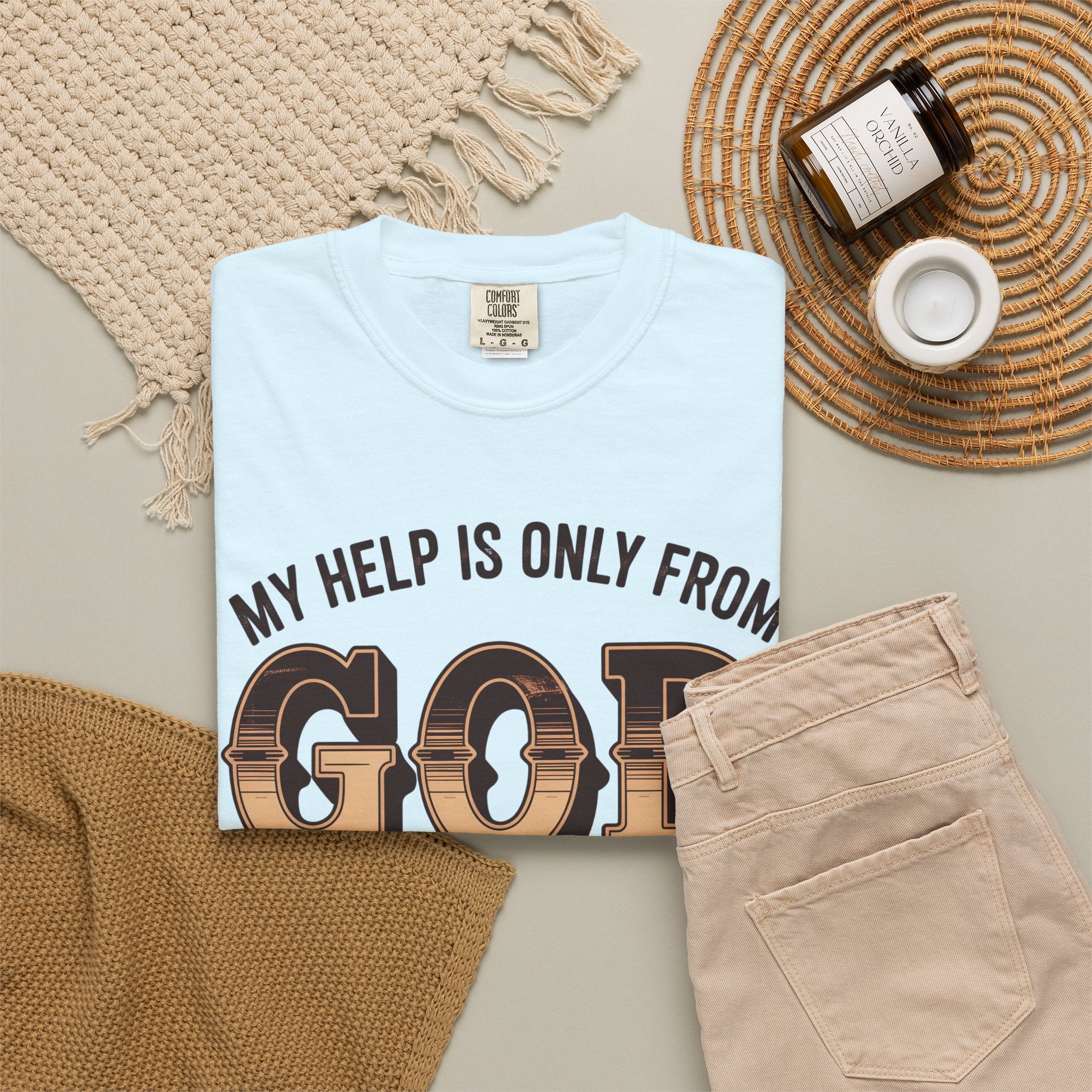 Christian T-Shirt — “My Help Is Only From God, The Creator of Heavens & Earth” Retro Faith Tee