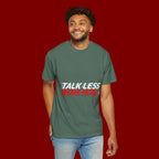 Work More Graphic T-Shirt — Bold Red Minimalist Slogan Tee