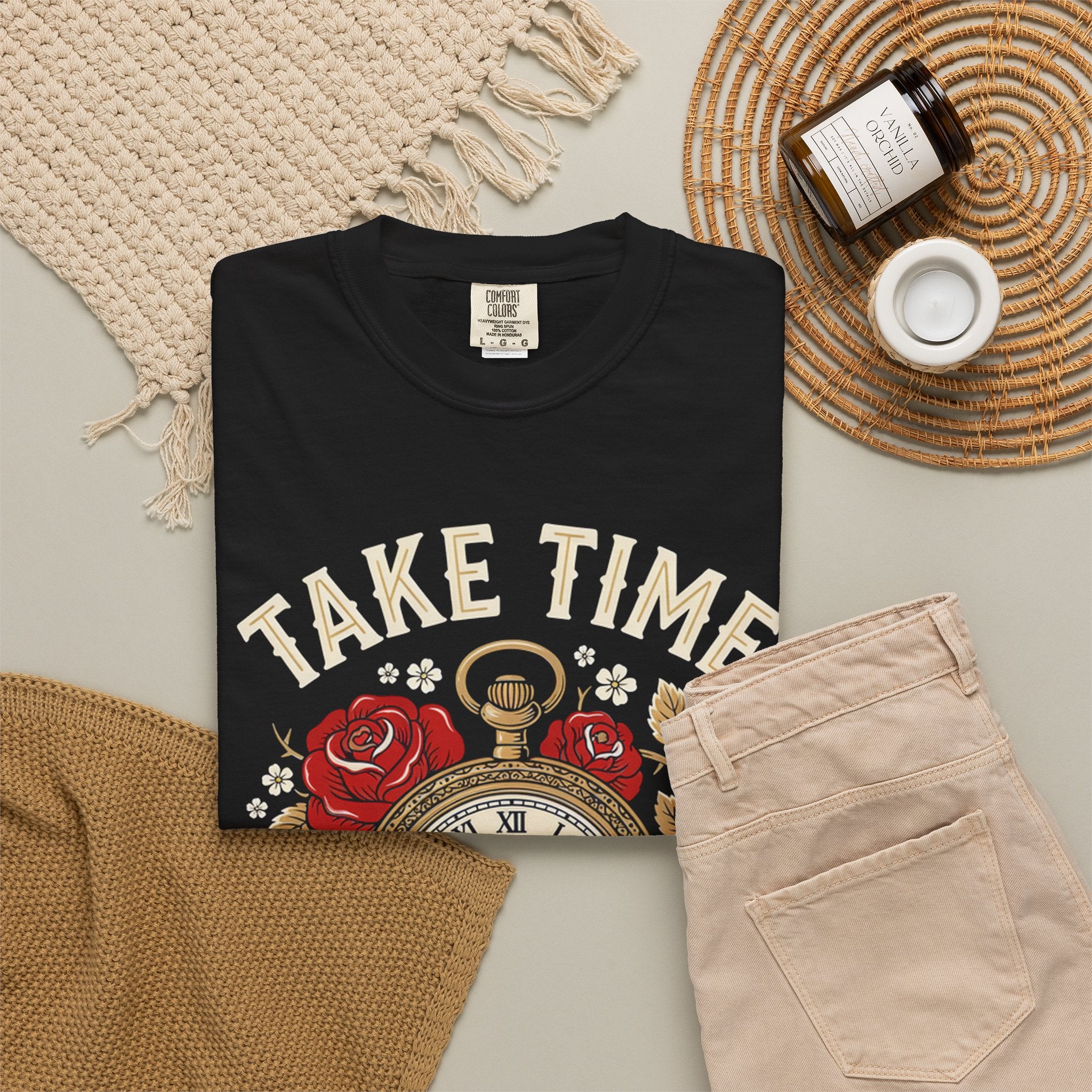 Take Time to Pray Pocket Watch T-Shirt — Faith-Based Floral Christian Tee