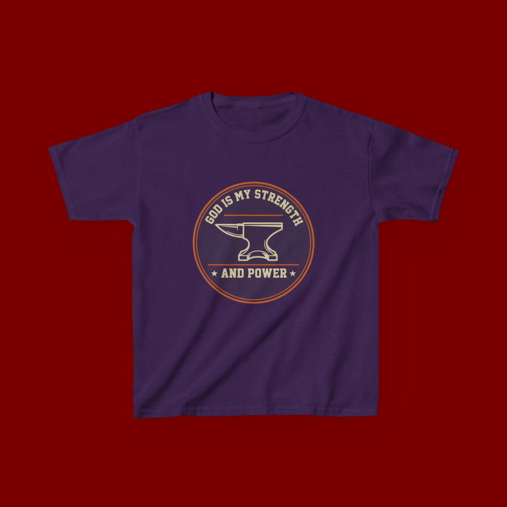 Kids Tee — "God Is My Strength and Power" Anvil & Anvil-Forge Christian Youth Shirt