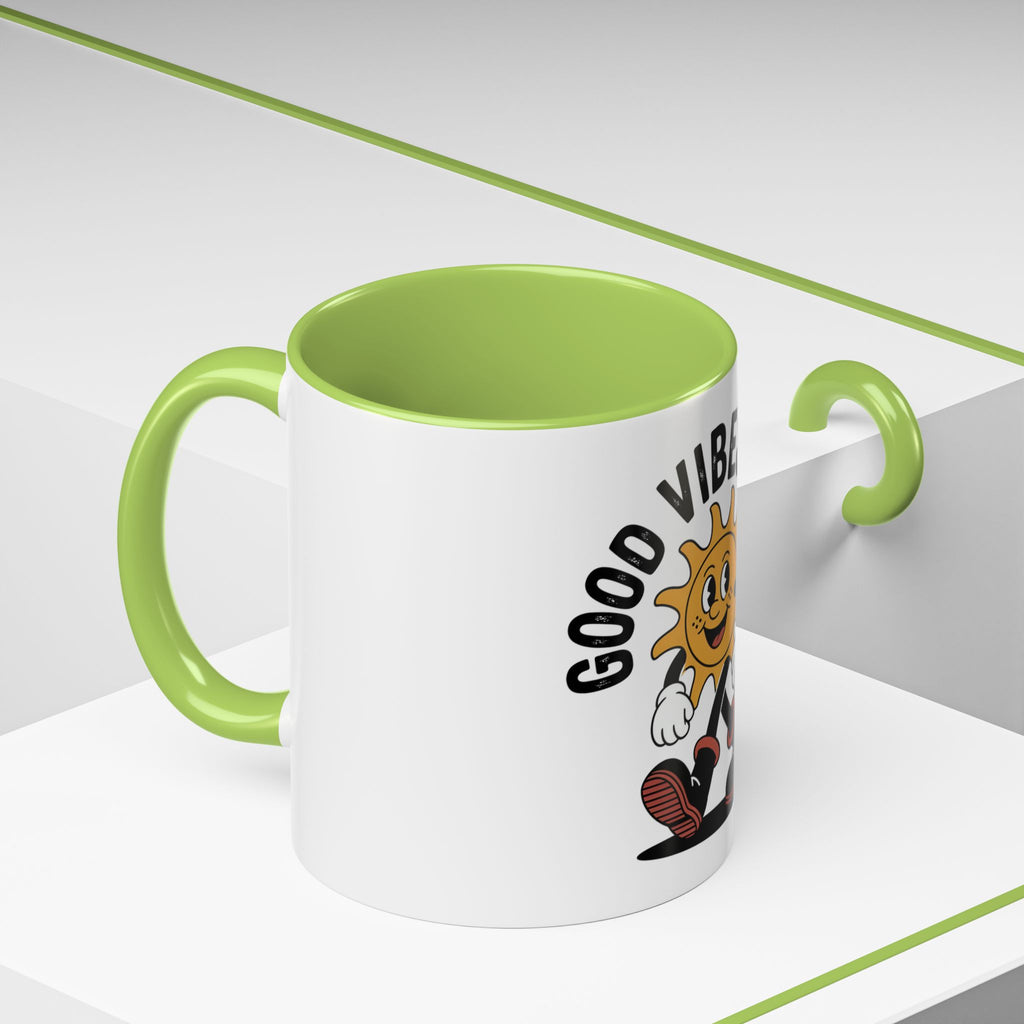 Good Vibes Only Coffee Mug - Retro Sun Cartoon Accent Mug (11/15oz)