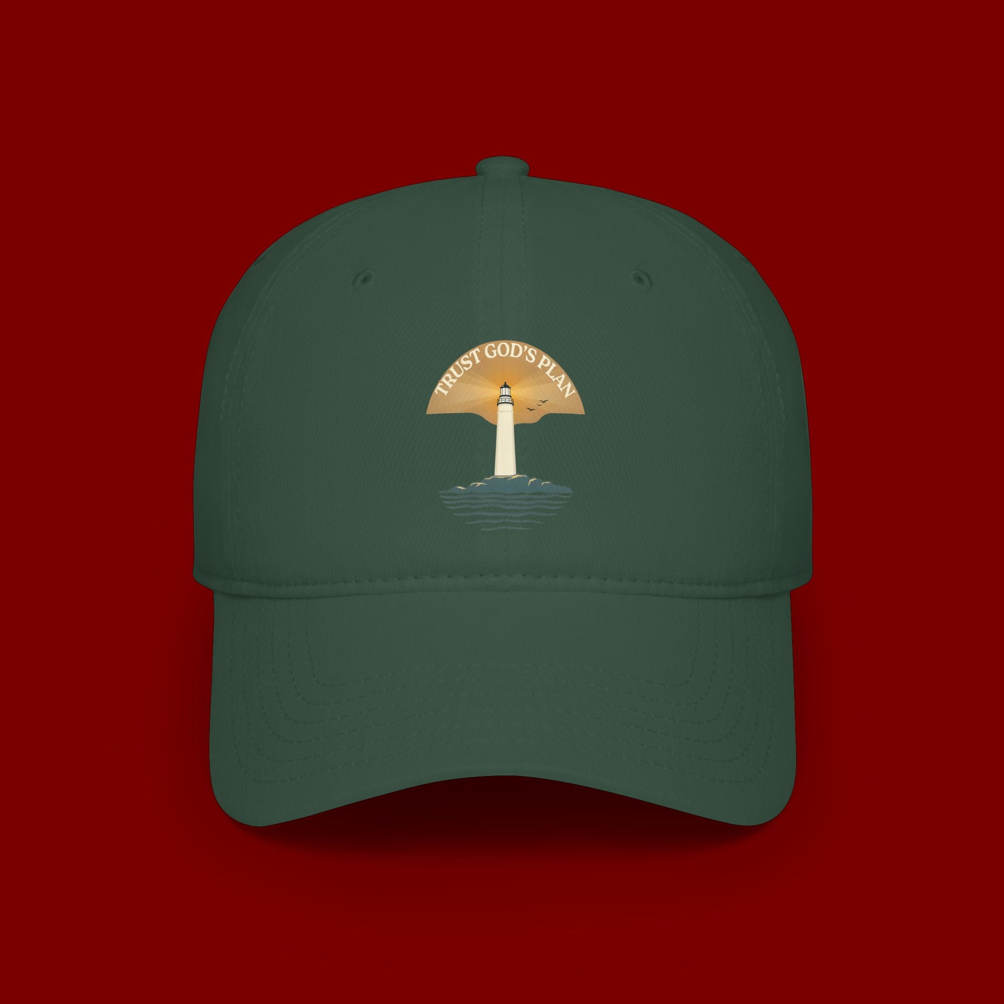 Lighthouse Faith Baseball Cap — "Trust God's Plan" Embroidered Low-Profile Hat
