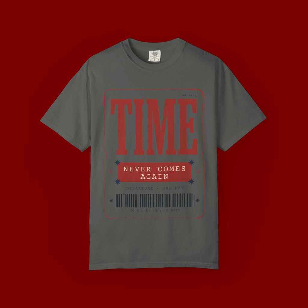 TIME Never Comes Again T-Shirt — Vintage Ticket Graphic Tee