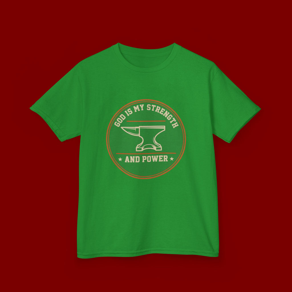 Kids Tee — "God Is My Strength and Power" Anvil & Anvil-Forge Christian Youth Shirt