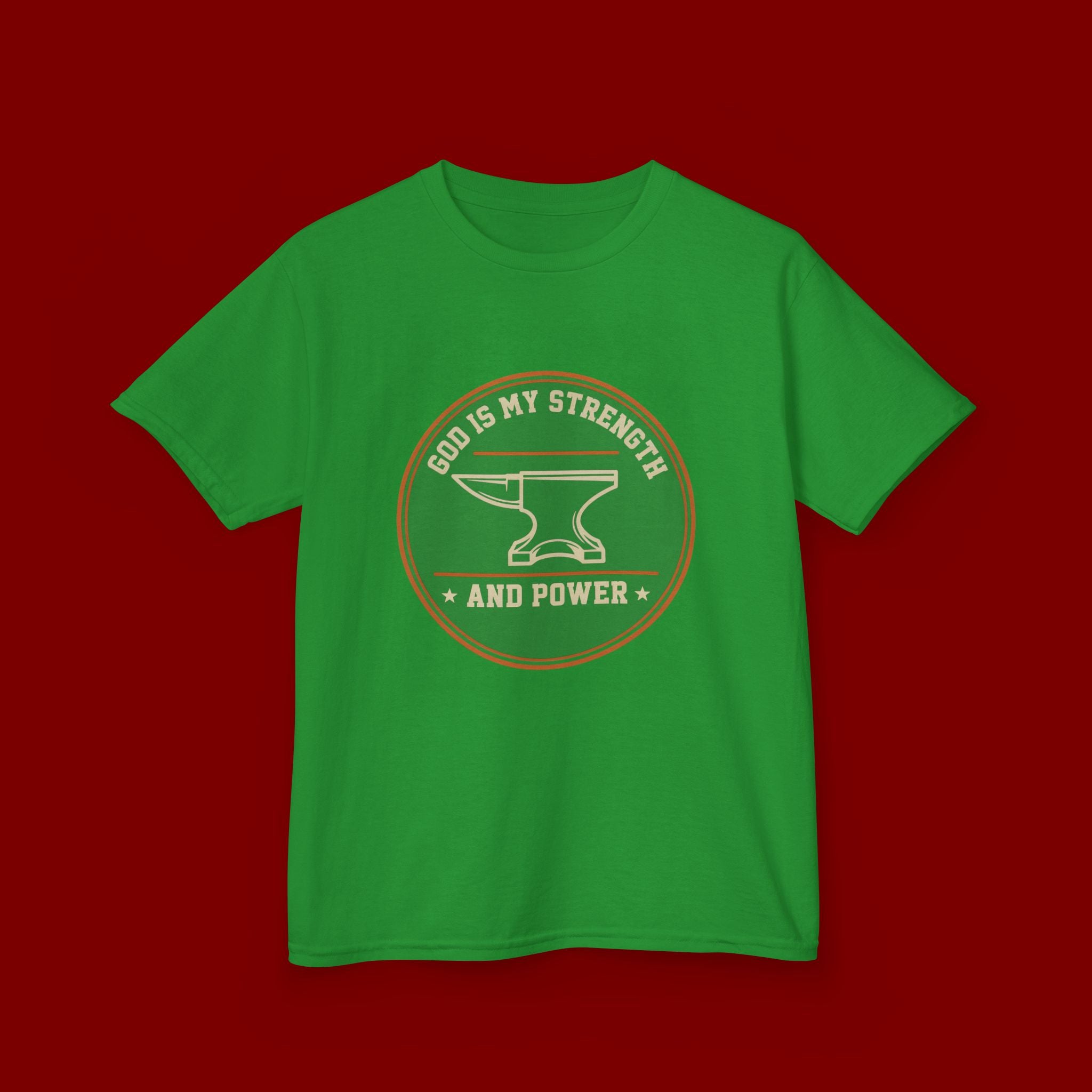 Kids Tee — "God Is My Strength and Power" Anvil & Anvil-Forge Christian Youth Shirt