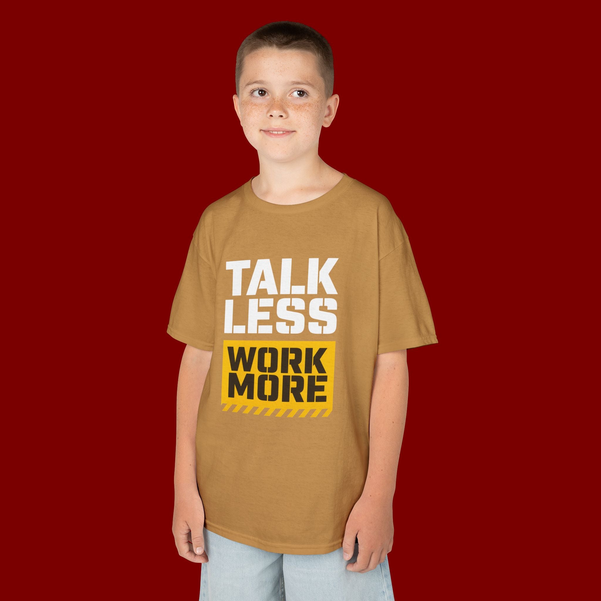 Kids T-Shirt — "Talk Less Work More" Bold Motivational Tee