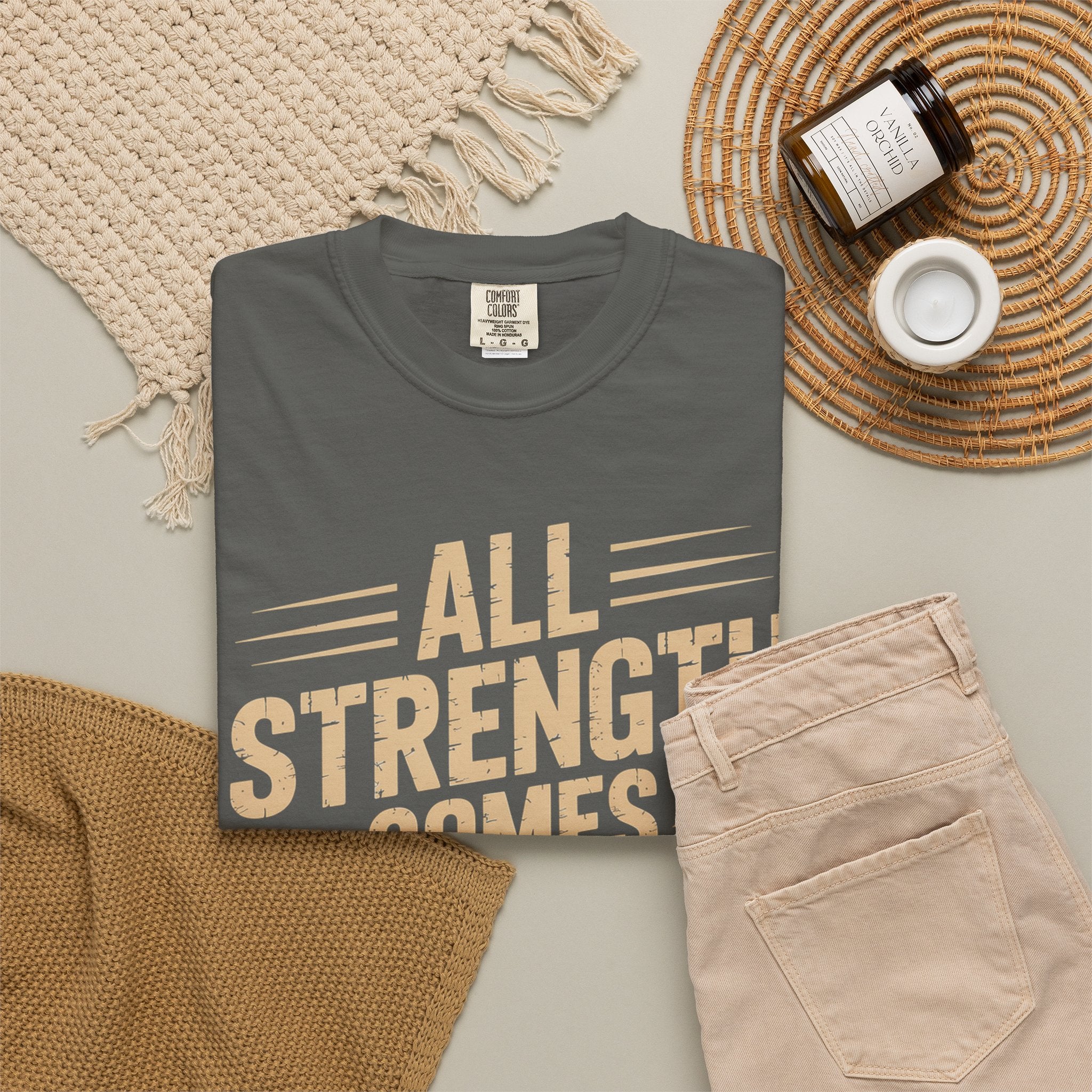 All Strength Comes From God T-Shirt — Christian Faith Graphic Tee