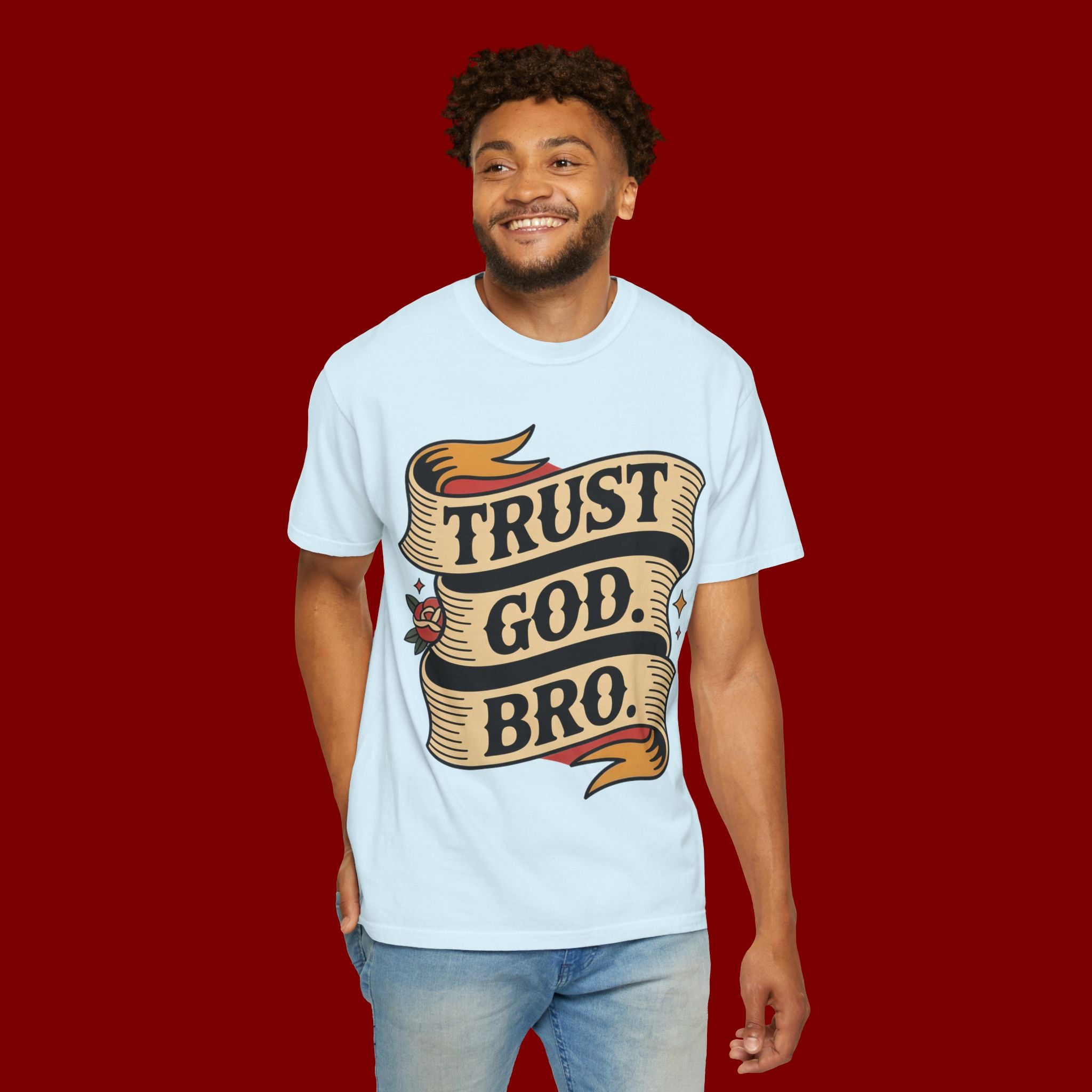 Trust God, Bro T-Shirt — Retro Ribbon Faith Tee