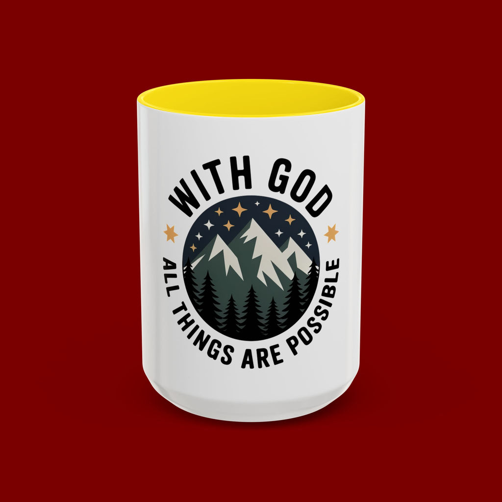 With God All Things Are Possible Accent Coffee Mug — Inspirational Faith Mountain Mug (11/15oz)
