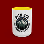 With God All Things Are Possible Accent Coffee Mug — Inspirational Faith Mountain Mug (11/15oz)