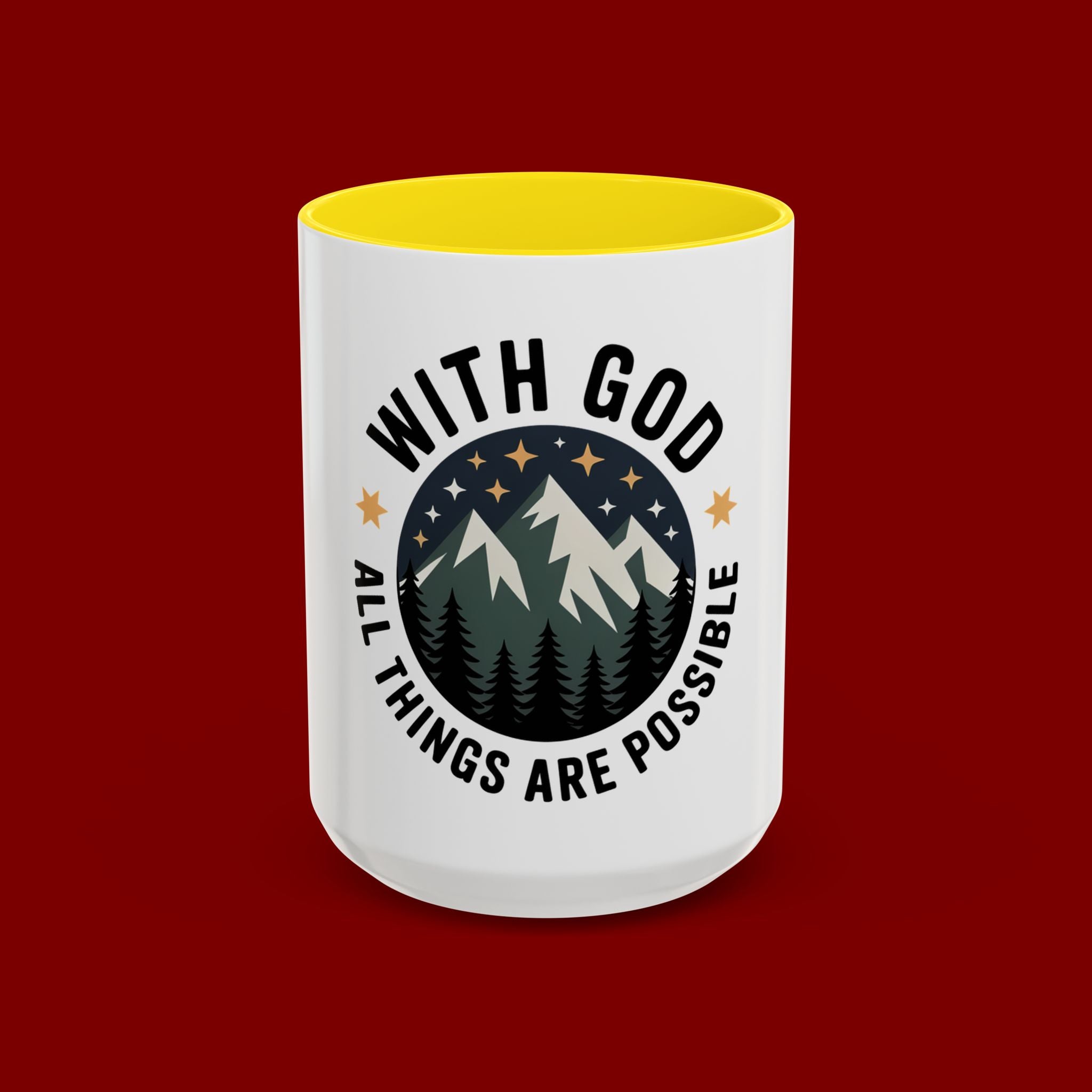 With God All Things Are Possible Accent Coffee Mug — Inspirational Faith Mountain Mug (11/15oz)