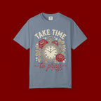 Take Time to Pray Pocket Watch T-Shirt — Faith-Based Floral Christian Tee