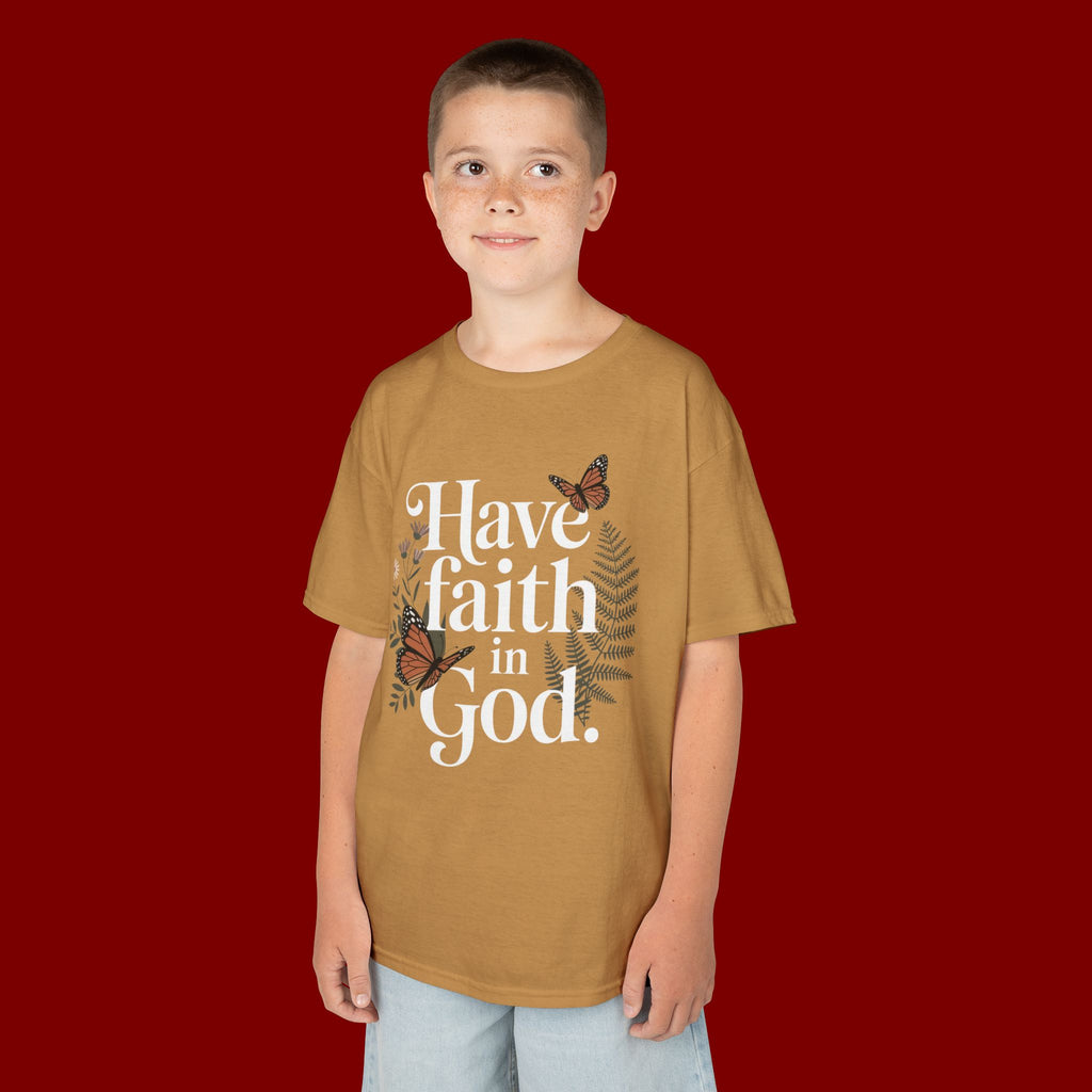 Kids Tee — "Have Faith in God" Floral Christian Youth T‑Shirt