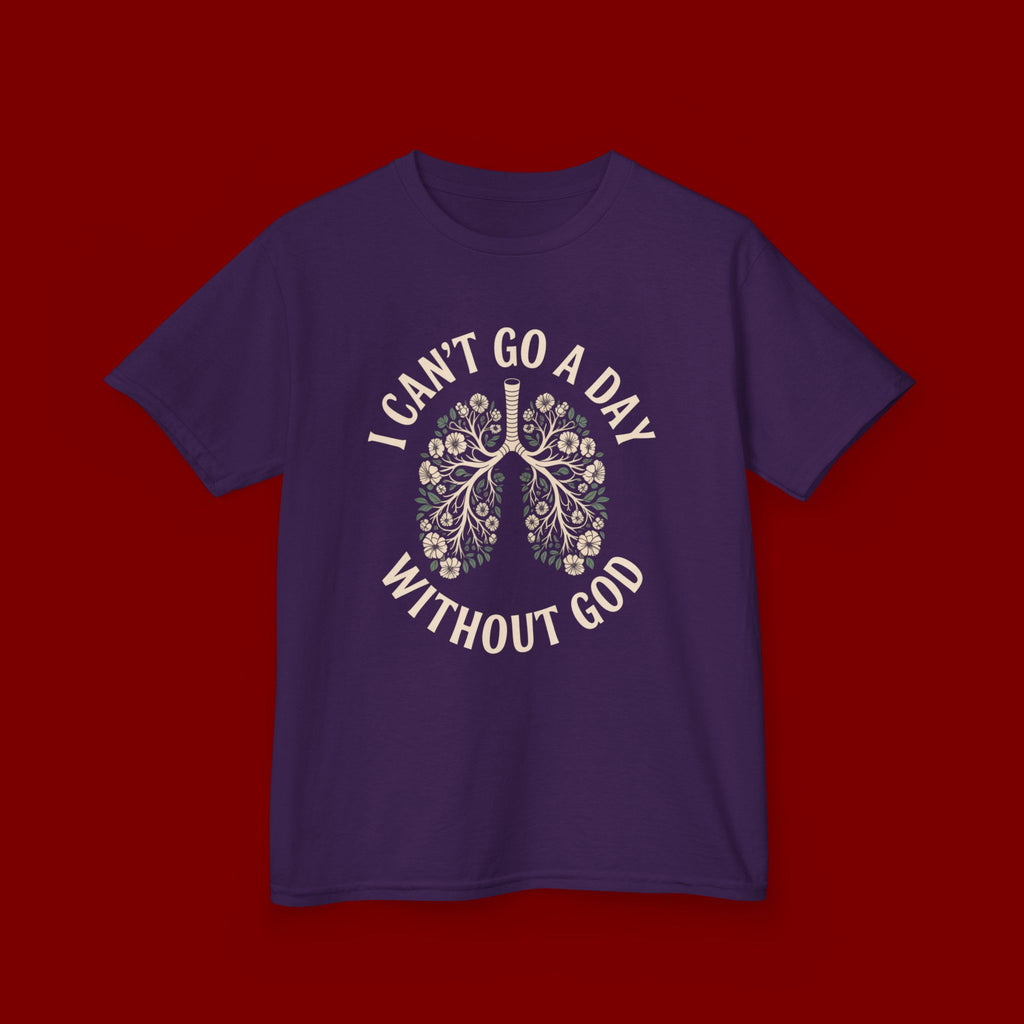 Kids T-Shirt – "I Can't Go a Day Without God" Floral Lungs Christian Tee