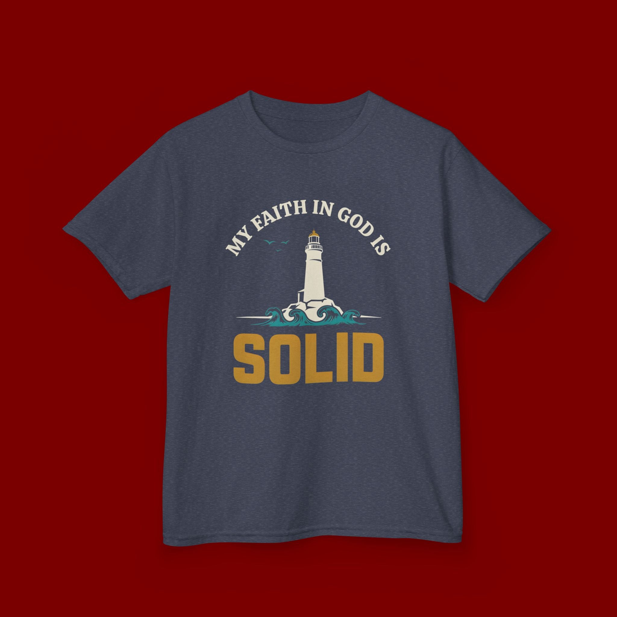 Kids T-Shirt — “My Faith in God is Solid” Lighthouse Christian Tee