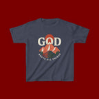 Kids Tee – 'GOD' Mountain Sunrise Faith Graphic