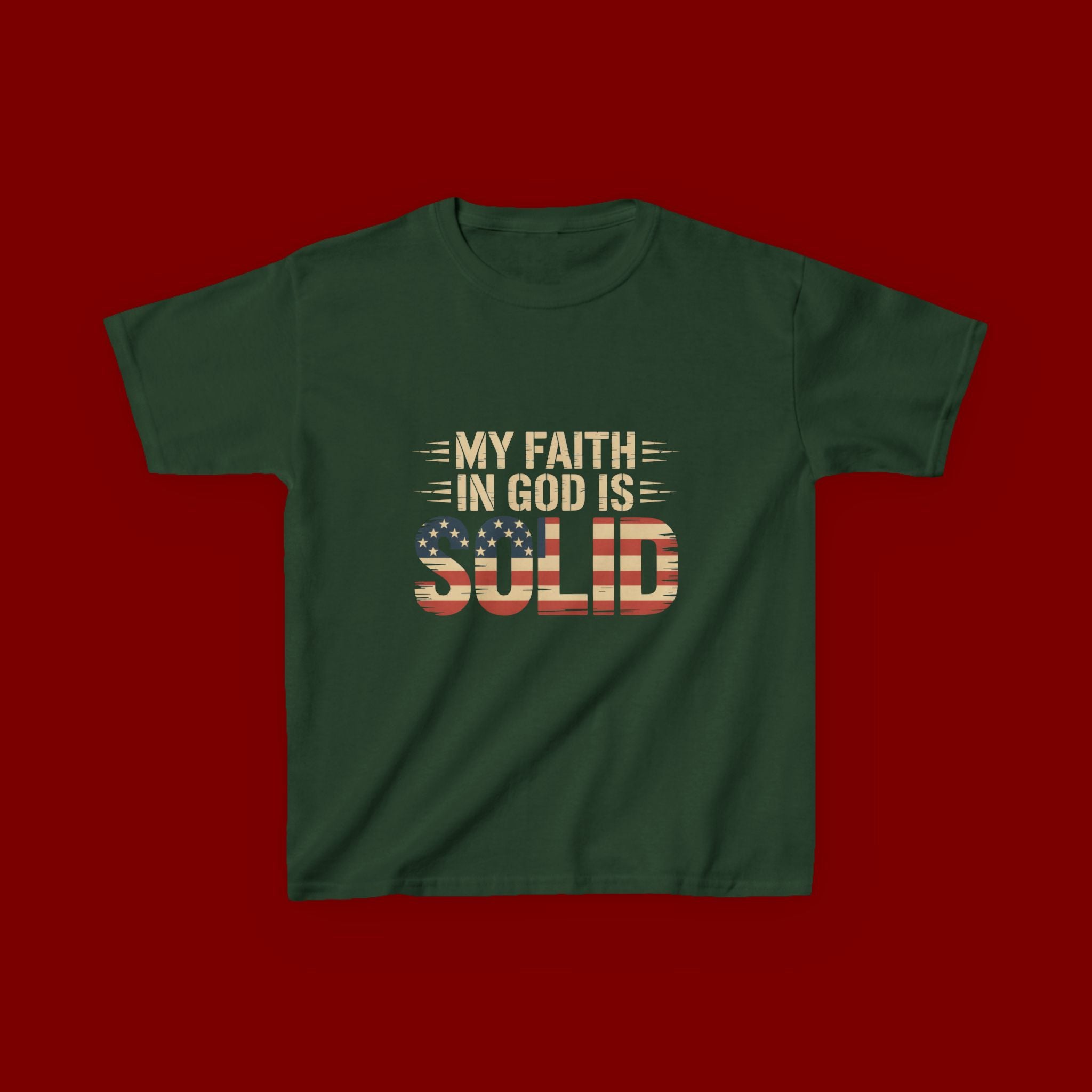 Kids Tee — "My Faith in God is Solid" Patriotic Christian T-Shirt