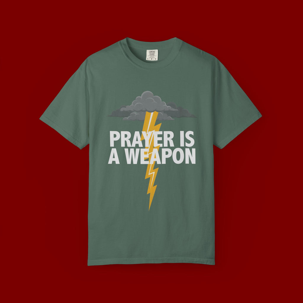 Prayer Is a Weapon T-Shirt — Christian Faith Lightning Graphic Tee