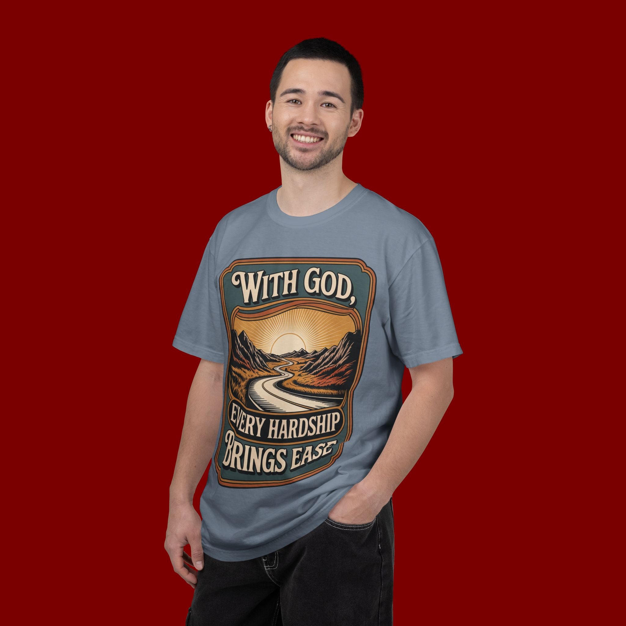 Inspirational Graphic T-Shirt — "With God, Every Hardship Brings Ease"