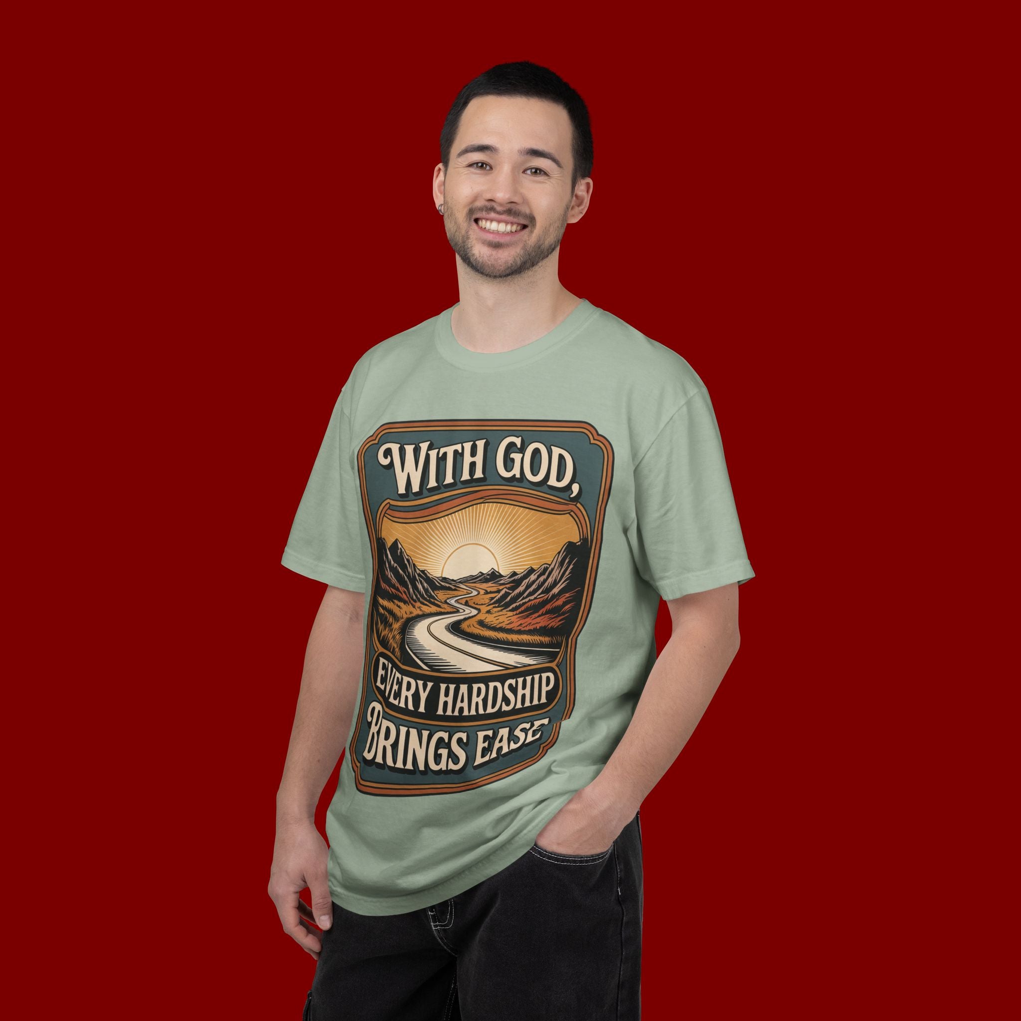 Inspirational Graphic T-Shirt — "With God, Every Hardship Brings Ease"