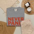 Never Panic Just Pray T‑Shirt — Retro Sunset Faith Tee