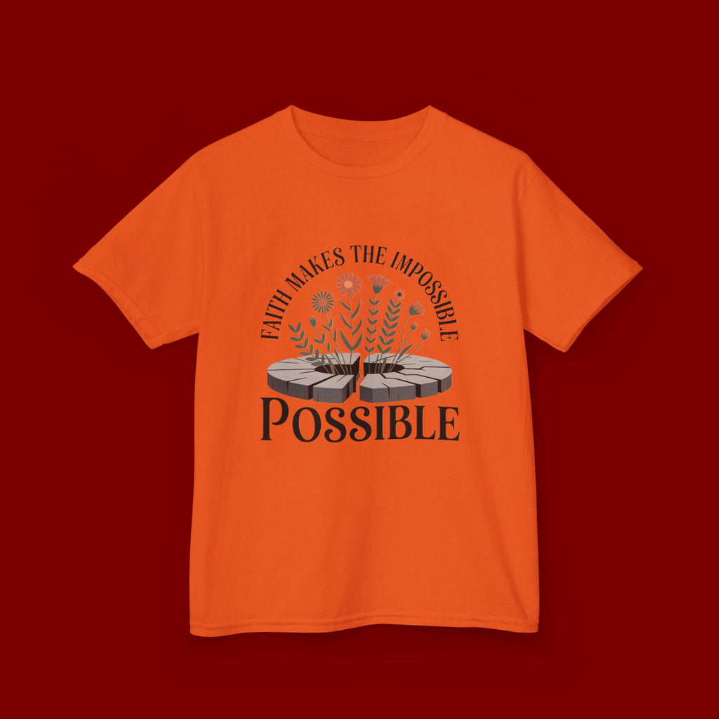 Kids Tee — “Faith Makes the Impossible Possible” Floral Inspirational Shirt