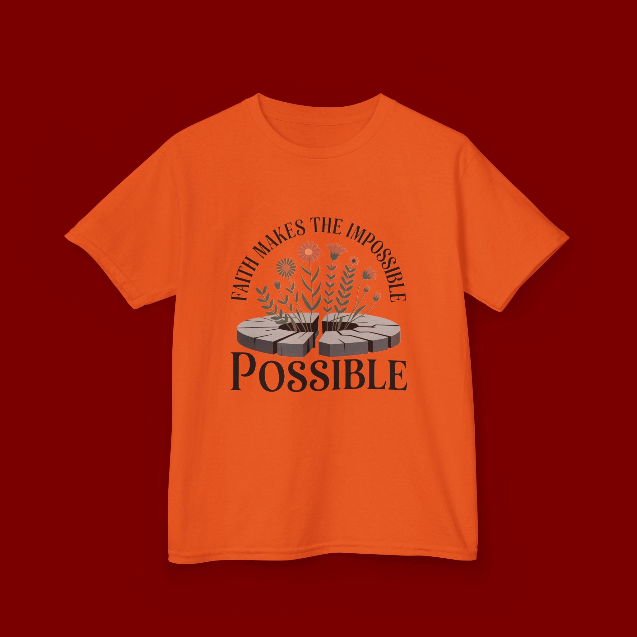 Kids Tee — “Faith Makes the Impossible Possible” Floral Inspirational Shirt