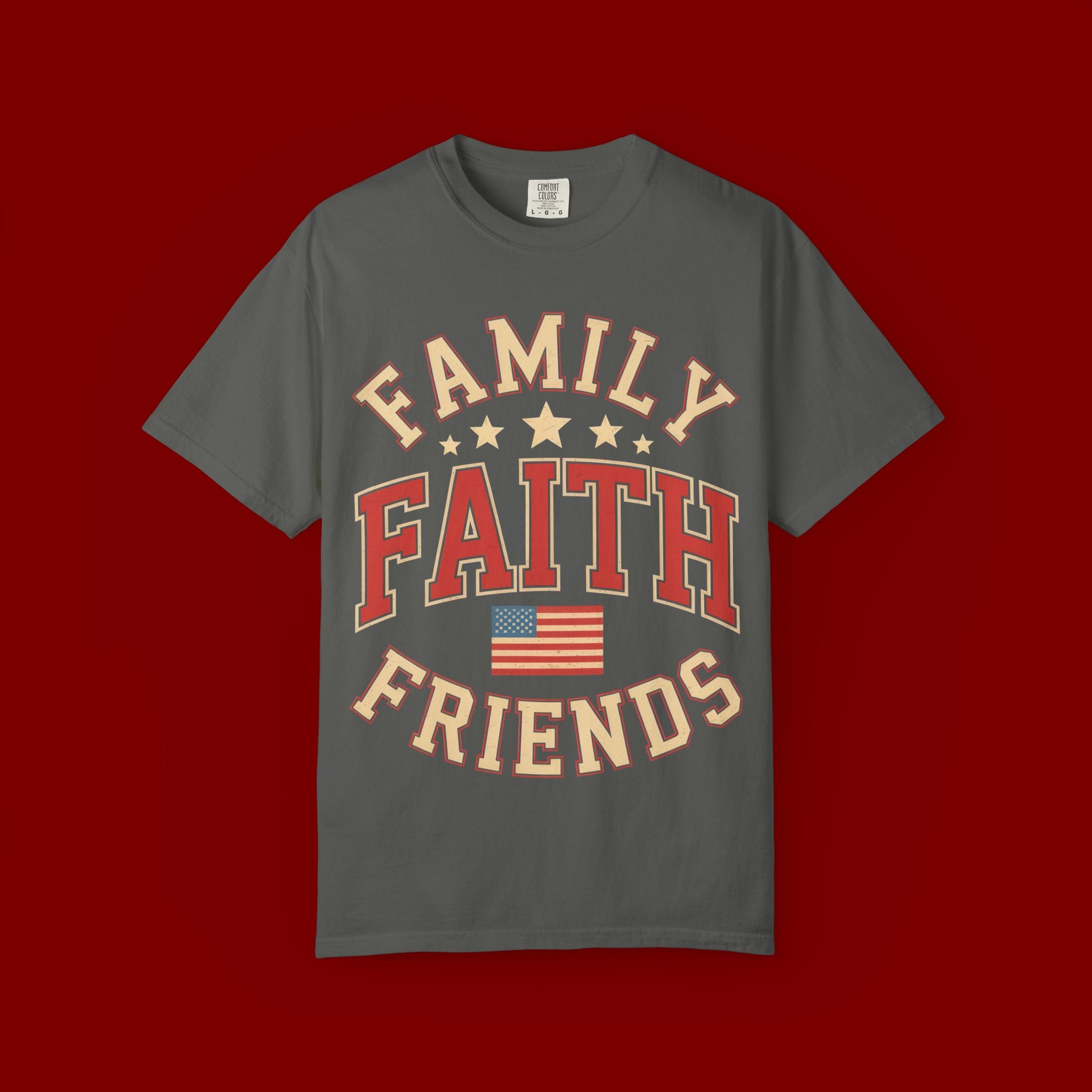 Family Faith Friends T-Shirt — Patriotic American Flag Tee