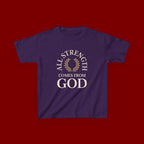 Kids T-Shirt – "All Strength Comes From God" Faith Tee for Boys & Girls