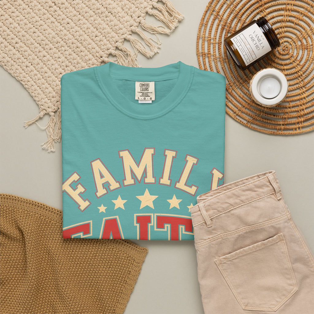 Family Faith Friends T-Shirt — Patriotic American Flag Tee