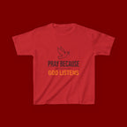 Kids T-Shirt — "Pray Because God Listens" Christian Faith Tee with Dove Graphic