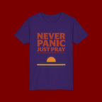 Youth Tee — "Never Panic Just Pray" Retro Sunset Kids T-Shirt