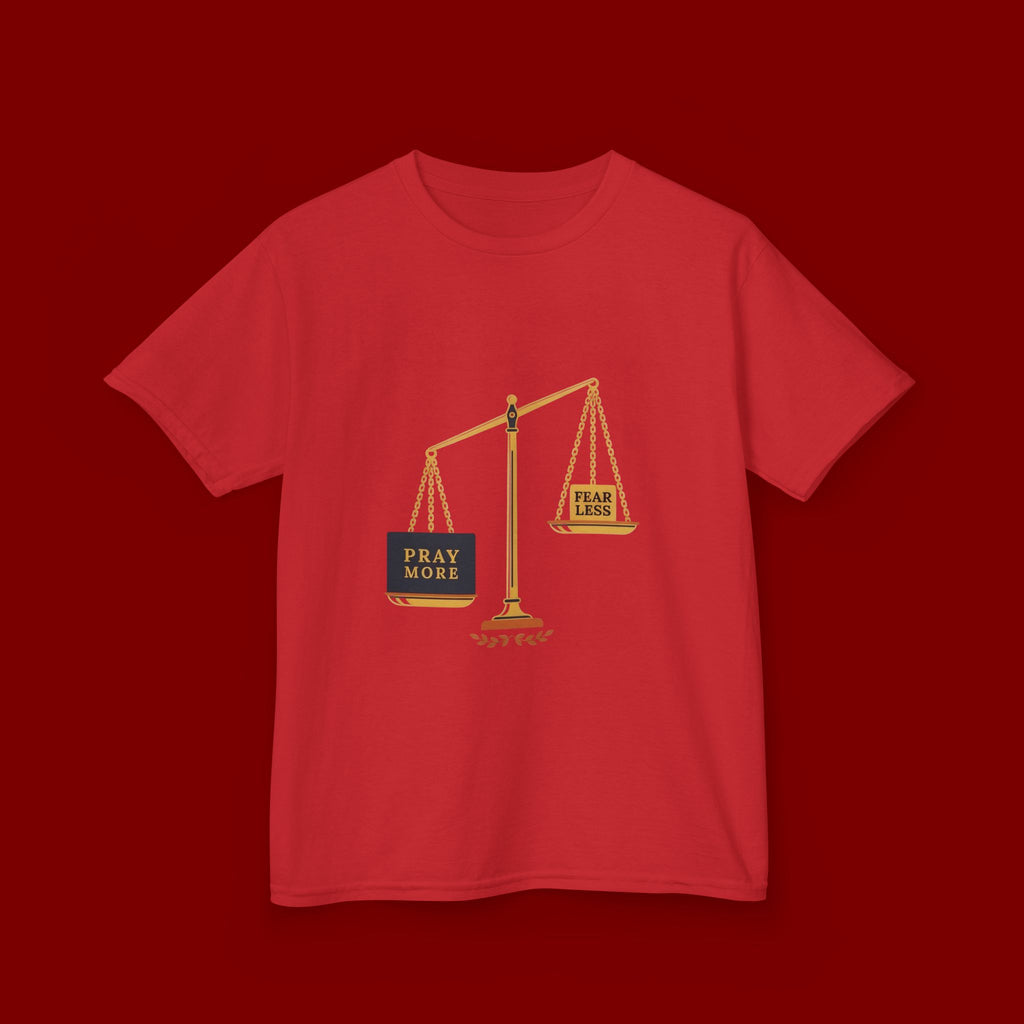 Kids Tee — Scales Design with 'Pray More' & 'Fear Less' Inspirational Graphic