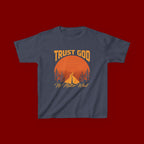 Kids Tee — "Trust God No Matter What" Sunset Camping Graphic