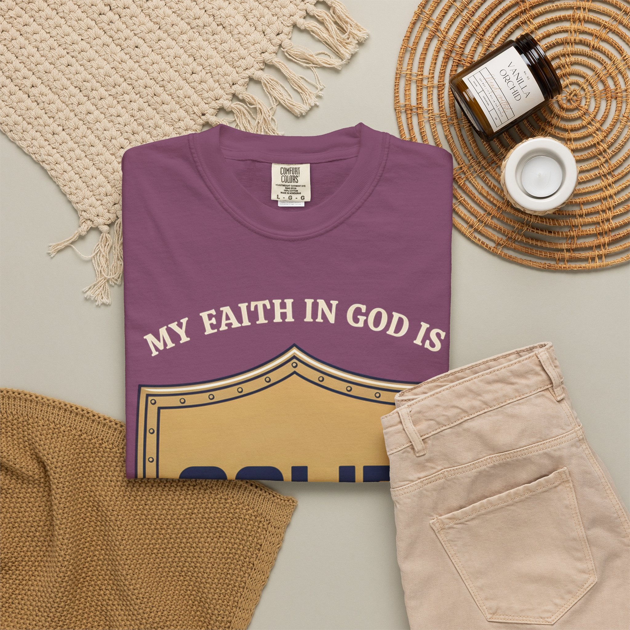 Solid Faith Shield T-Shirt — "My Faith in God Is Solid" Christian Tee