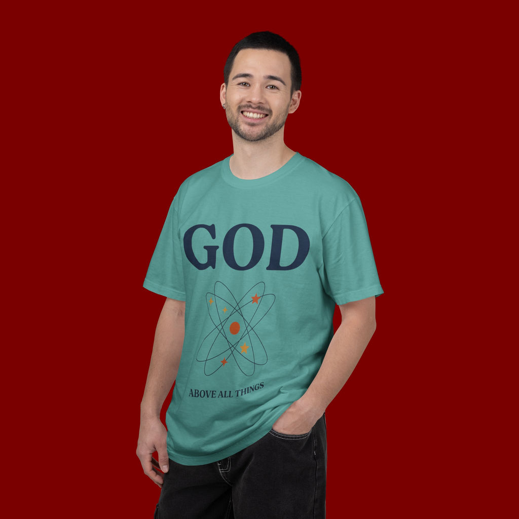 God Above All Things T-Shirt — Faith Graphic Tee with Cosmic Design