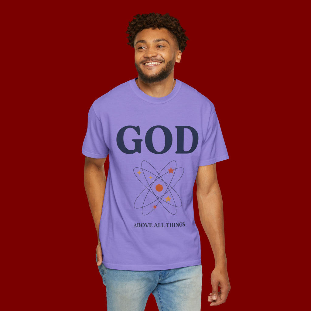 God Above All Things T-Shirt — Faith Graphic Tee with Cosmic Design